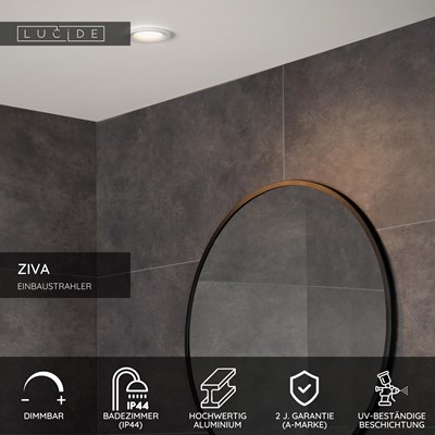 Lucide ZIVA - Einbaustrahler Badezimmer - Ø 8,4 cm - 1xGU10 - IP44 - Weiß